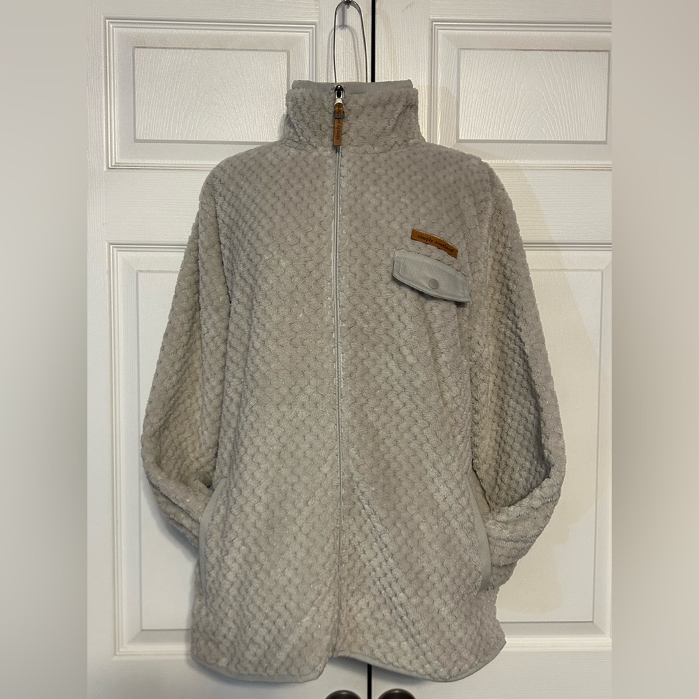 Simply Southern Women’s Medium Light Gray Fleece Deep Pile Plush Full Zip Jacket